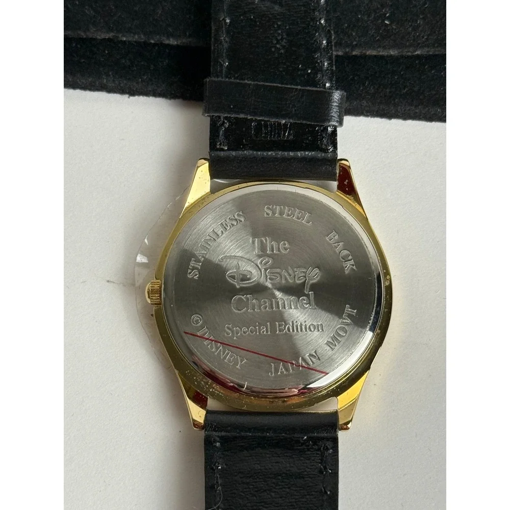 Disney‎ Channel Goofy Special Edition Watch Black Leather Band Gold Tone New